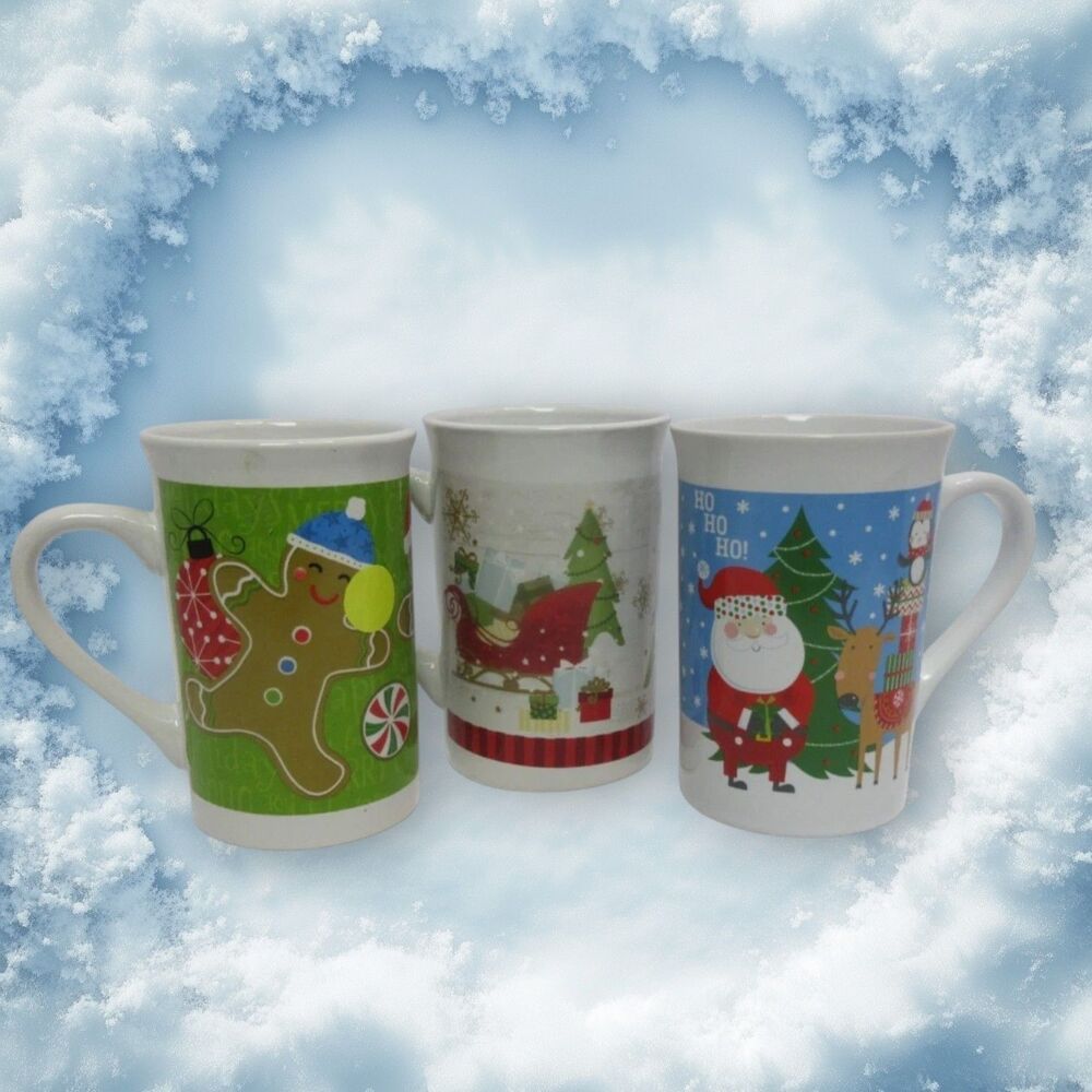 Set Of 3 Holiday/Christmas Royal Norfolk Mugs. Excellent Condition 12 OZ